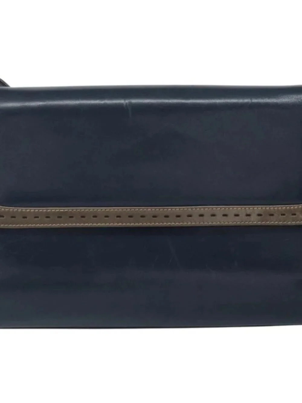 Salvatore Ferragamo Shoulder Bag Leather Navy Gold Auth 166744